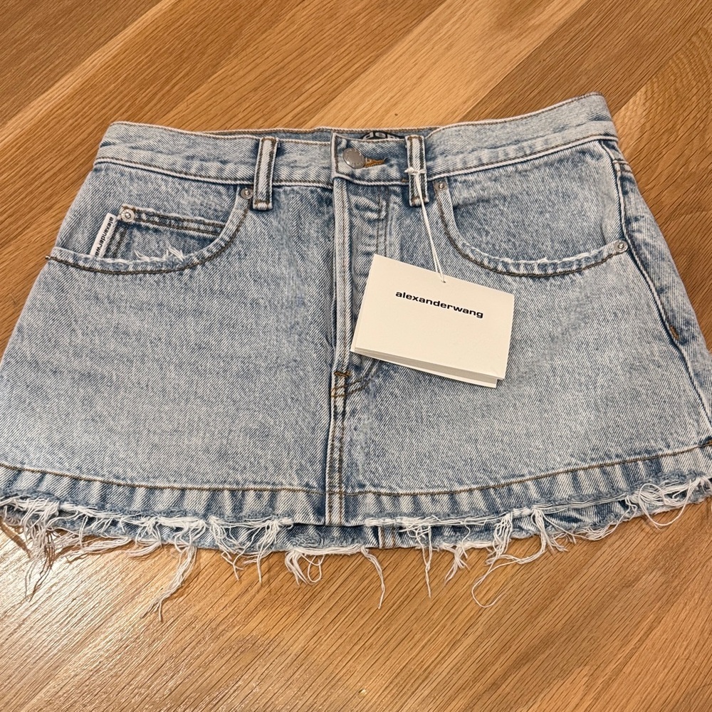 Alexander Wang Light Blue Frayed Denim Skirt